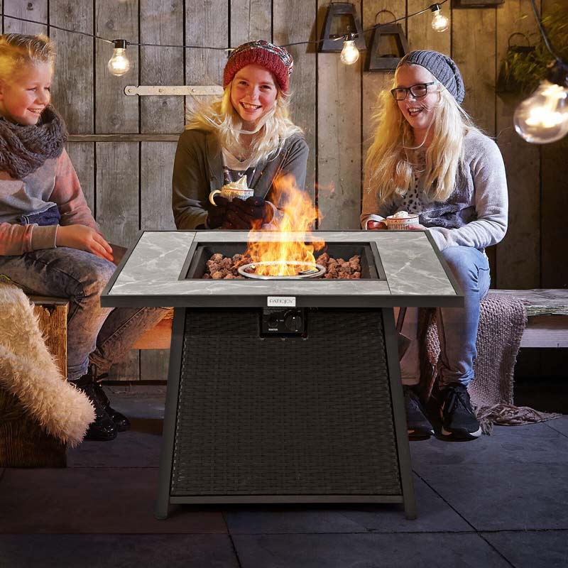 Elegant 35" 50,000 BTU Outdoor Propane Fire Pit Table with Marble Top