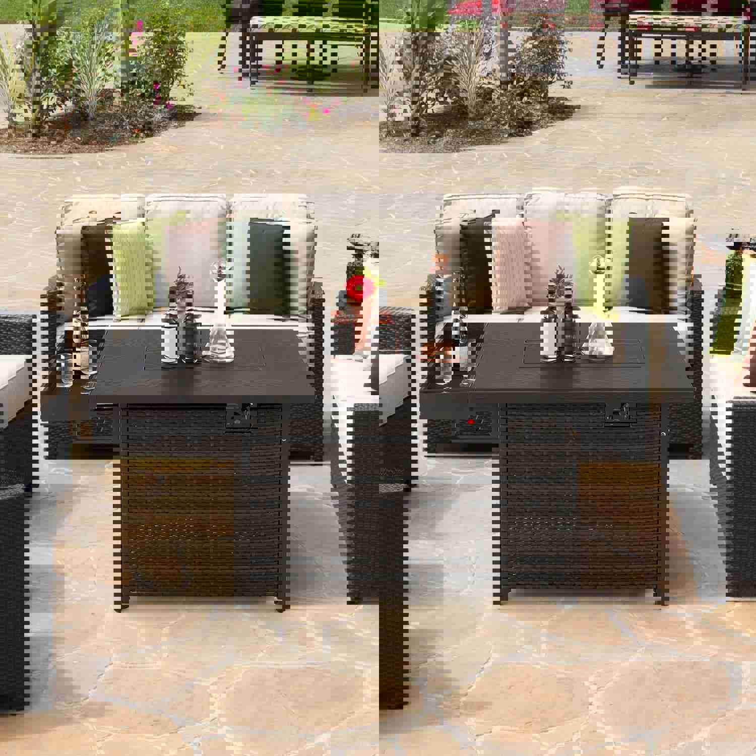 Giantex 52" Outdoor Propane Fire Pit with Wicker Design - 50,000 BTU Gas Fire Table