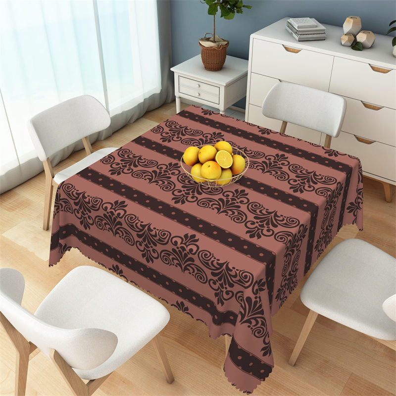 Elegant Polyester Striped Tablecloth in Wine Red