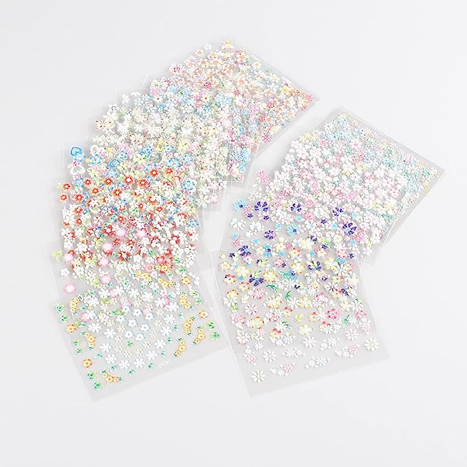 30pcs 3D Floral Nail Art Stickers, Spring/Summer Daisy Designs for DIY Nail Art