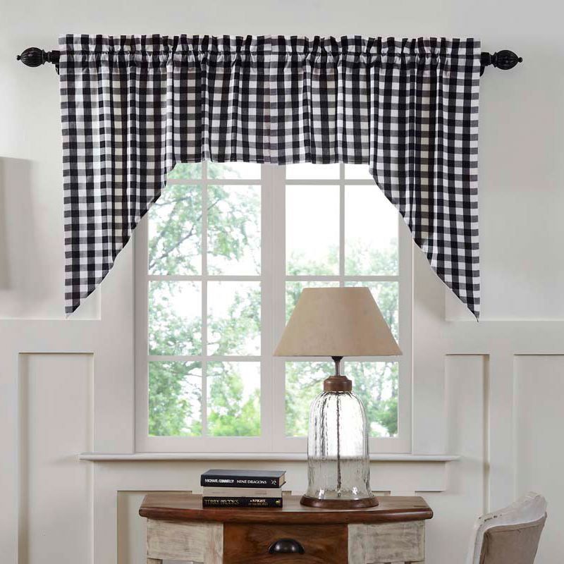 Annie Buffalo Check Black Swag Curtains - Country Style Window Treatment