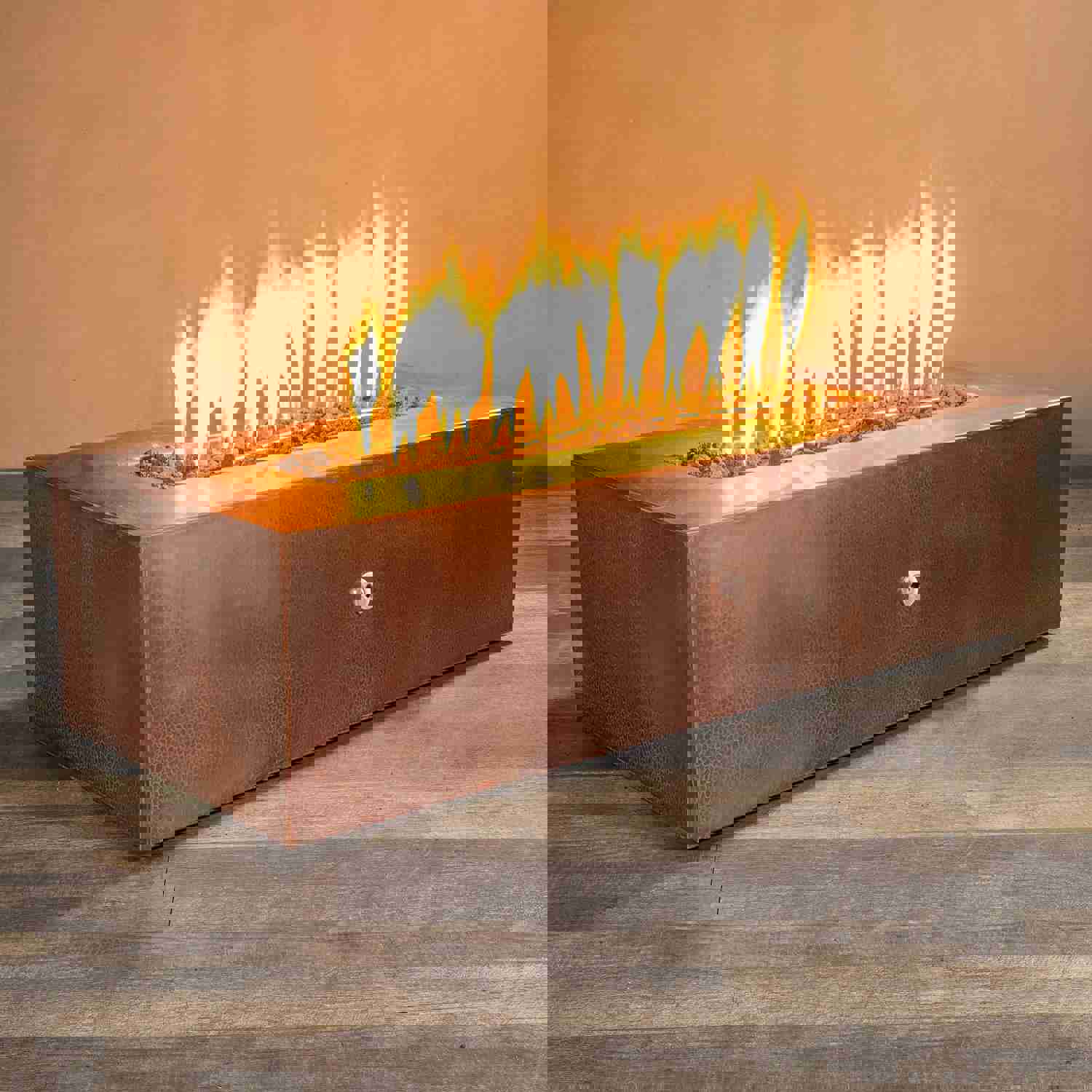 60 x 24 Moreno Gravity Rectangle Copper Gas Fire Pit - Luxurious Outdoor Heating