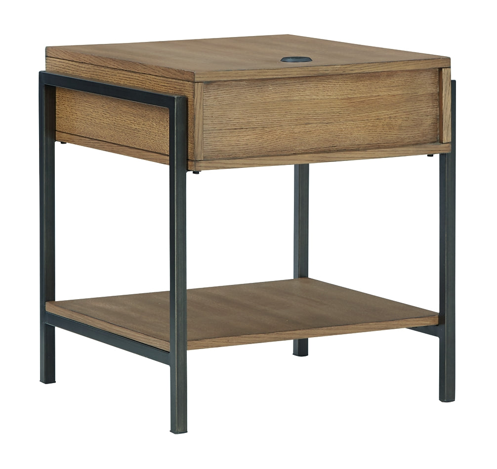 Fridley Modern Oak and Metal End Table with Charging Port