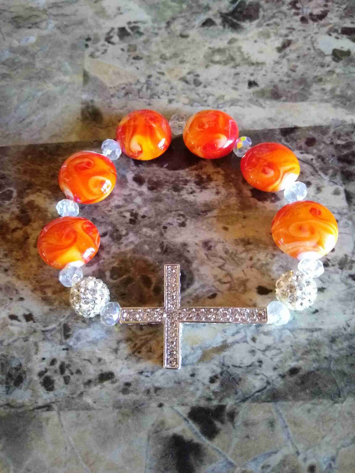 Glorious Rhinestone Cross Beaded Bracelet, Faithful Jewelry