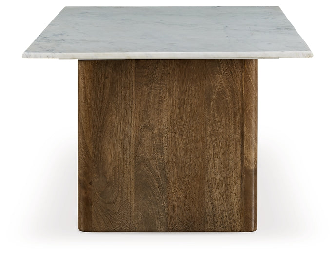 Isanti Mango Wood and Marble Rectangular Cocktail Table