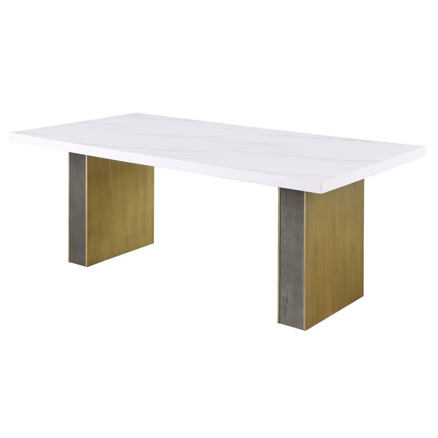 Elegant White and Gold Marble Dining Table