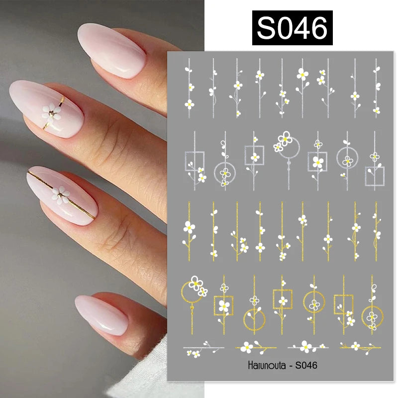 Glamorous 3D Nail Sticker Set, Red Flowers & Colorful Butterfly Leaf Pattern