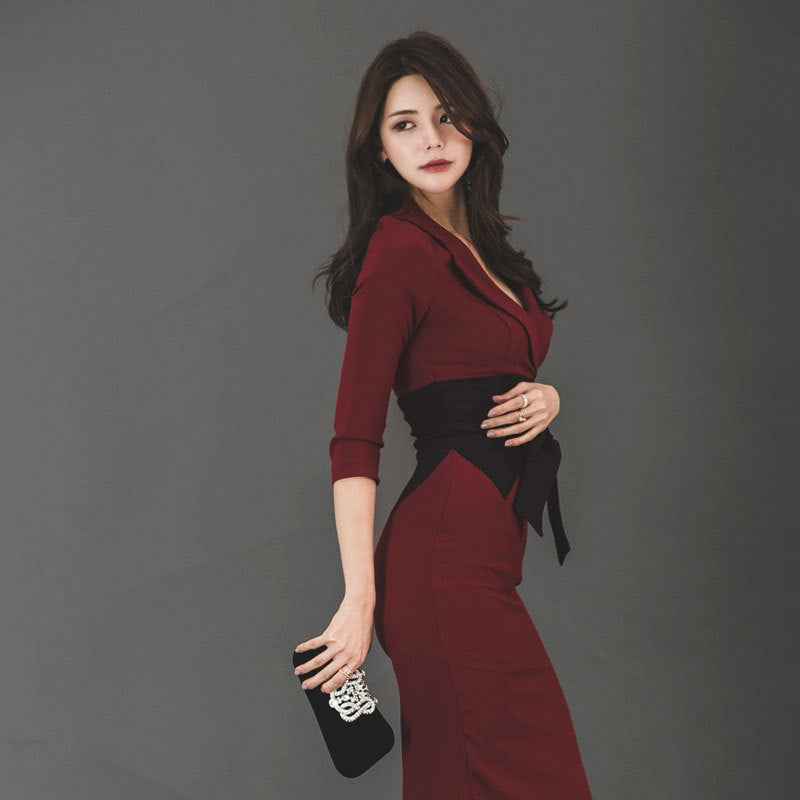 Stunning Wine Red Bowknot Bodycon Dress