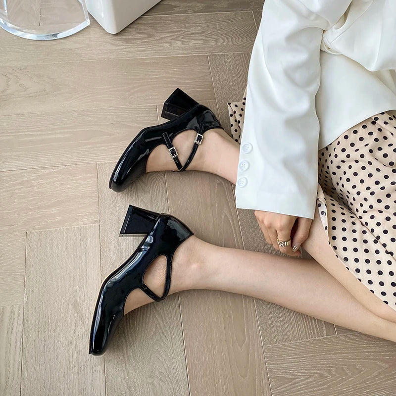 Elegant Vintage Mary Jane Heels with Rhinestone Buckle