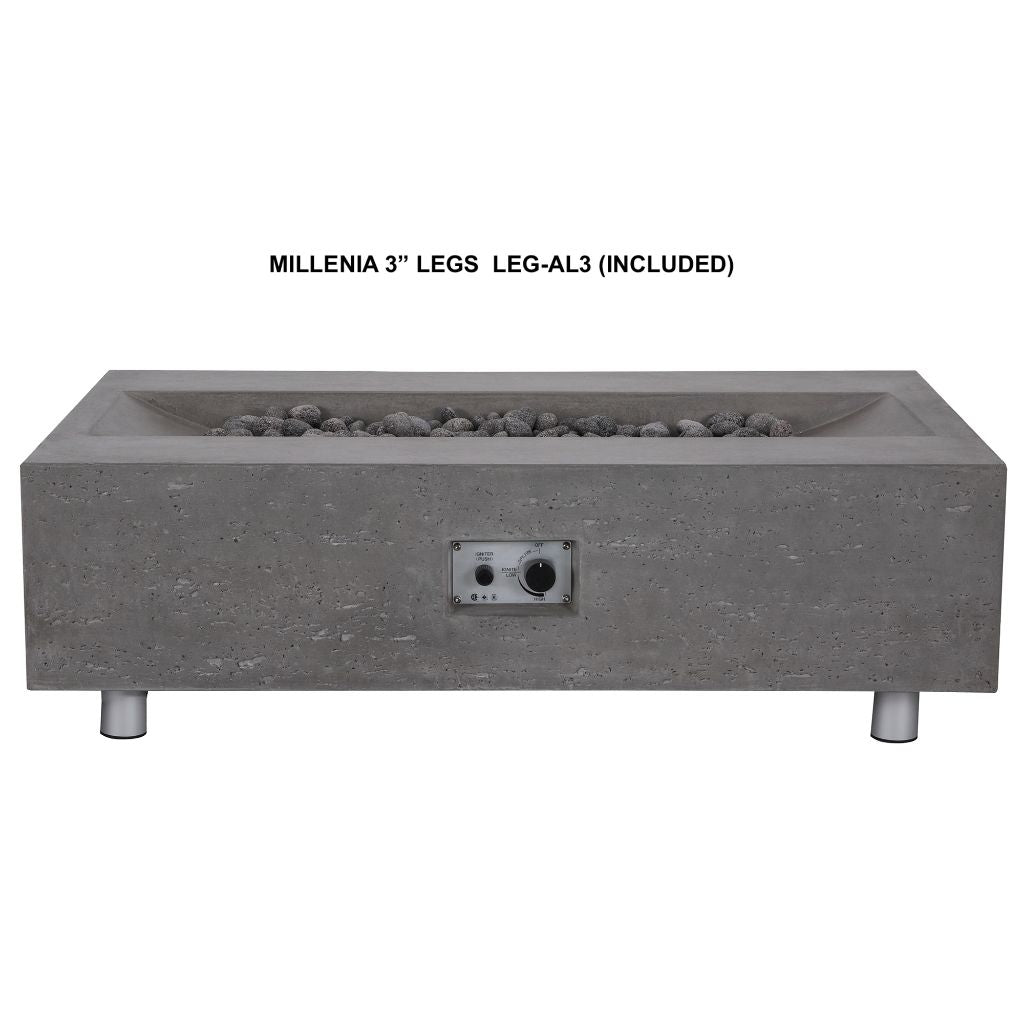 Millenia Rectangle Gas Fire Pit Table - Modern Outdoor Concrete Propane Fire Pit