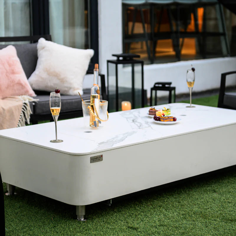 Elementi Plus Athens Rectangular Marble Concrete Base Fire Pit Table