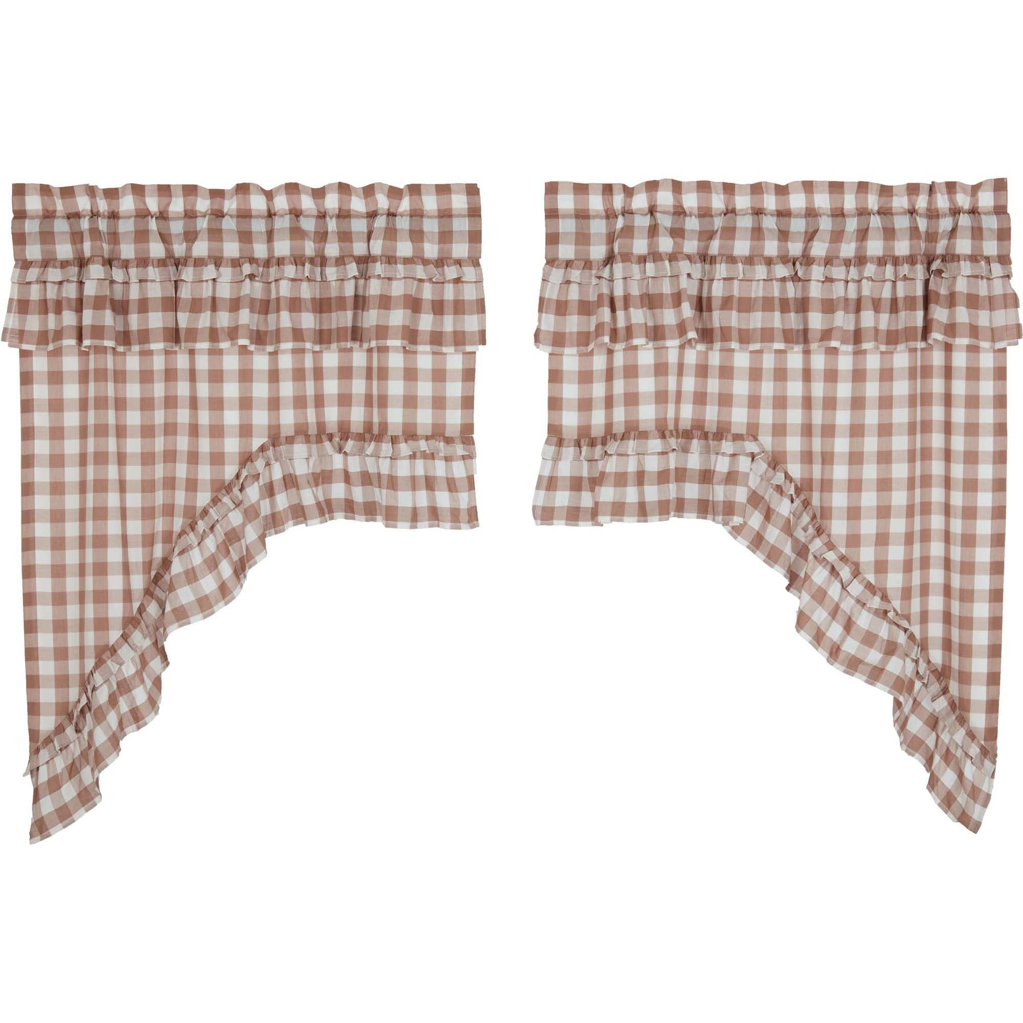 Elegant Ruffled Buffalo Check Swag Curtains Set of 2, 36x36x16