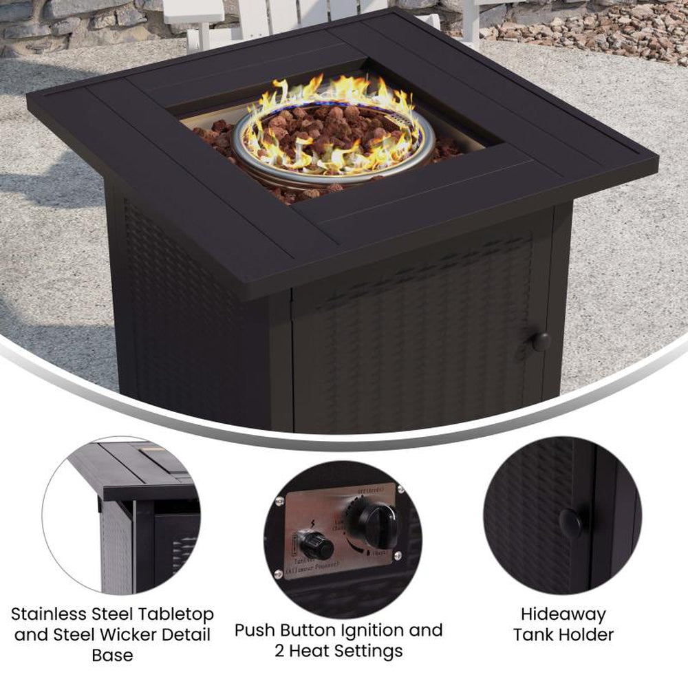 Olympia 28 Square Outdoor Propane Fire Pit Table with Modern Features