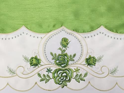 Elegant Green Rose Melody Kitchen Curtain Set with Embroidered Details