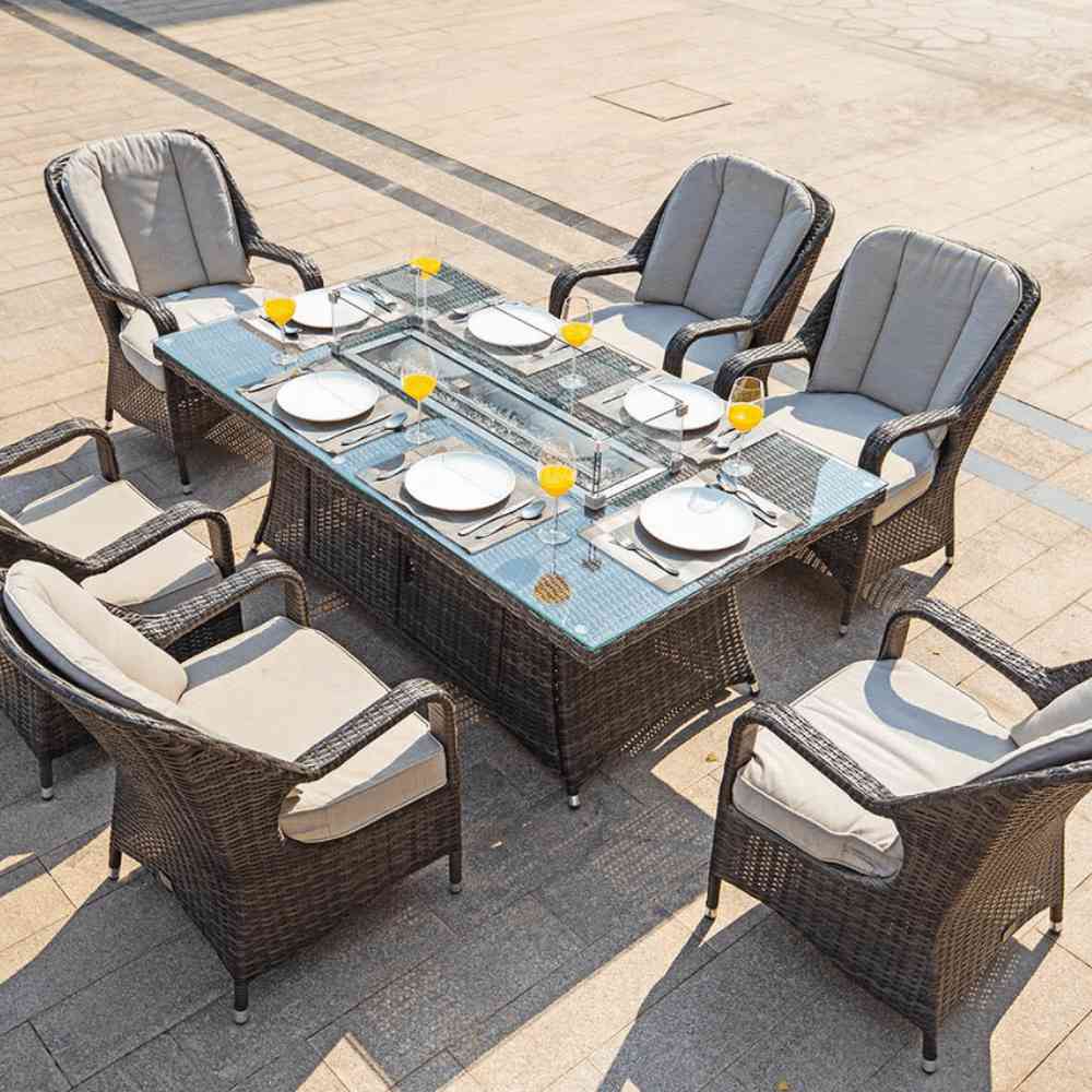 Luxurious 6-Seat Fire Pit Dining Set with Eton Chairs