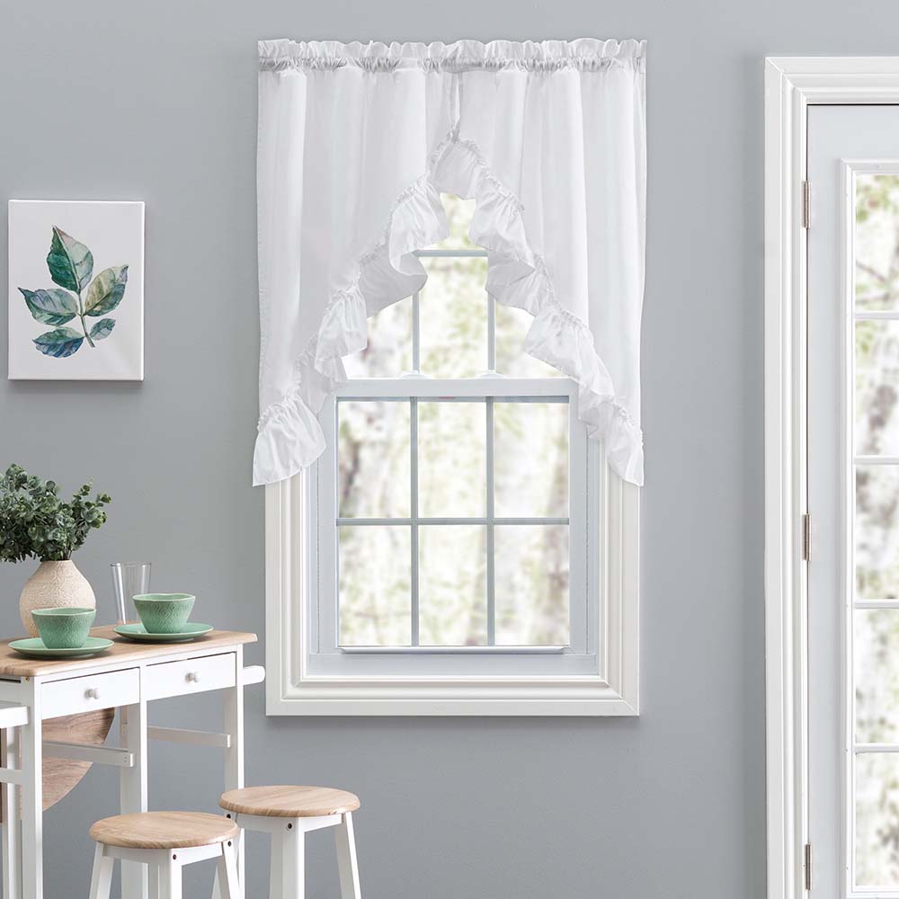 Ellis Stacey Ruffled Window Swag, 60x38 White