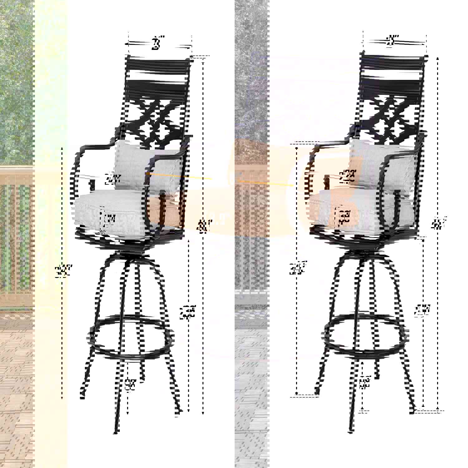 PHI VILLA Outdoor Swivel Bar Stools with Cushion and High Table