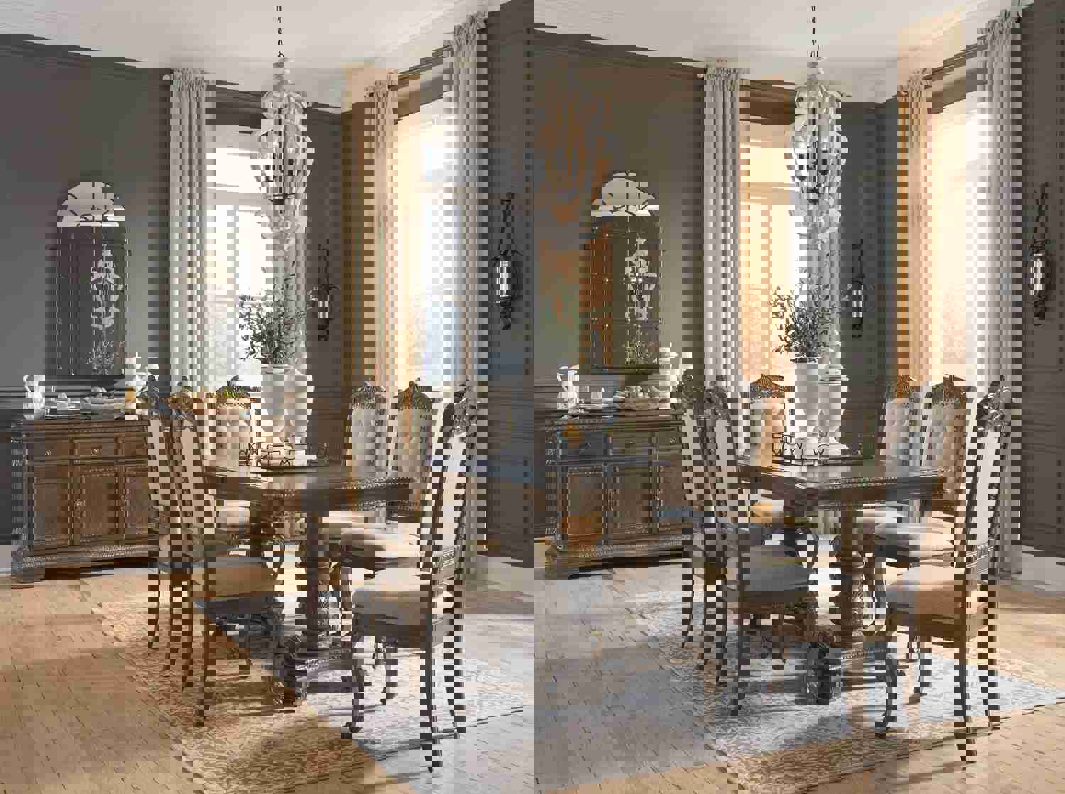 Charmond Brown 7-Piece Dining Set with Upholstered Chairs