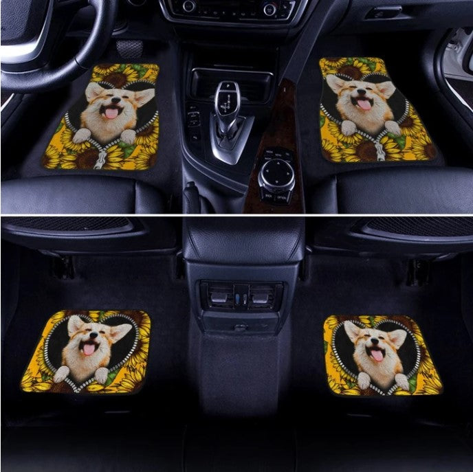 Custom Sunflower Corgi Car Floor Mats for Stylish Protection