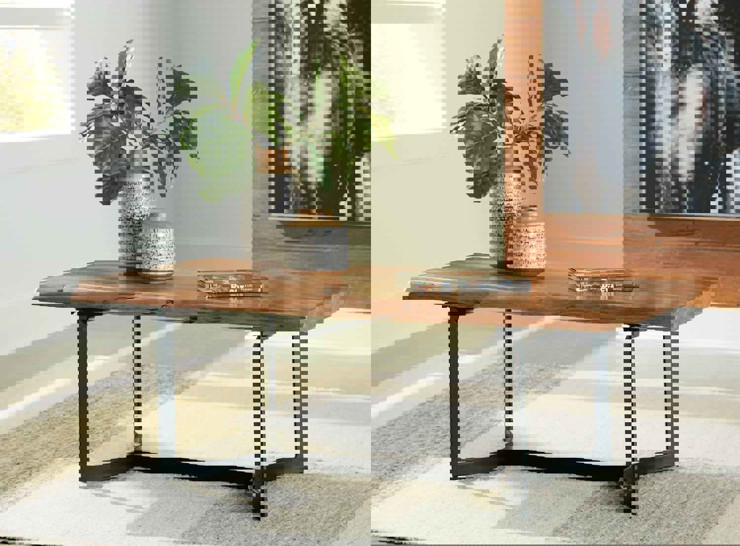 Modern Acacia Wood Rectangular Coffee Table