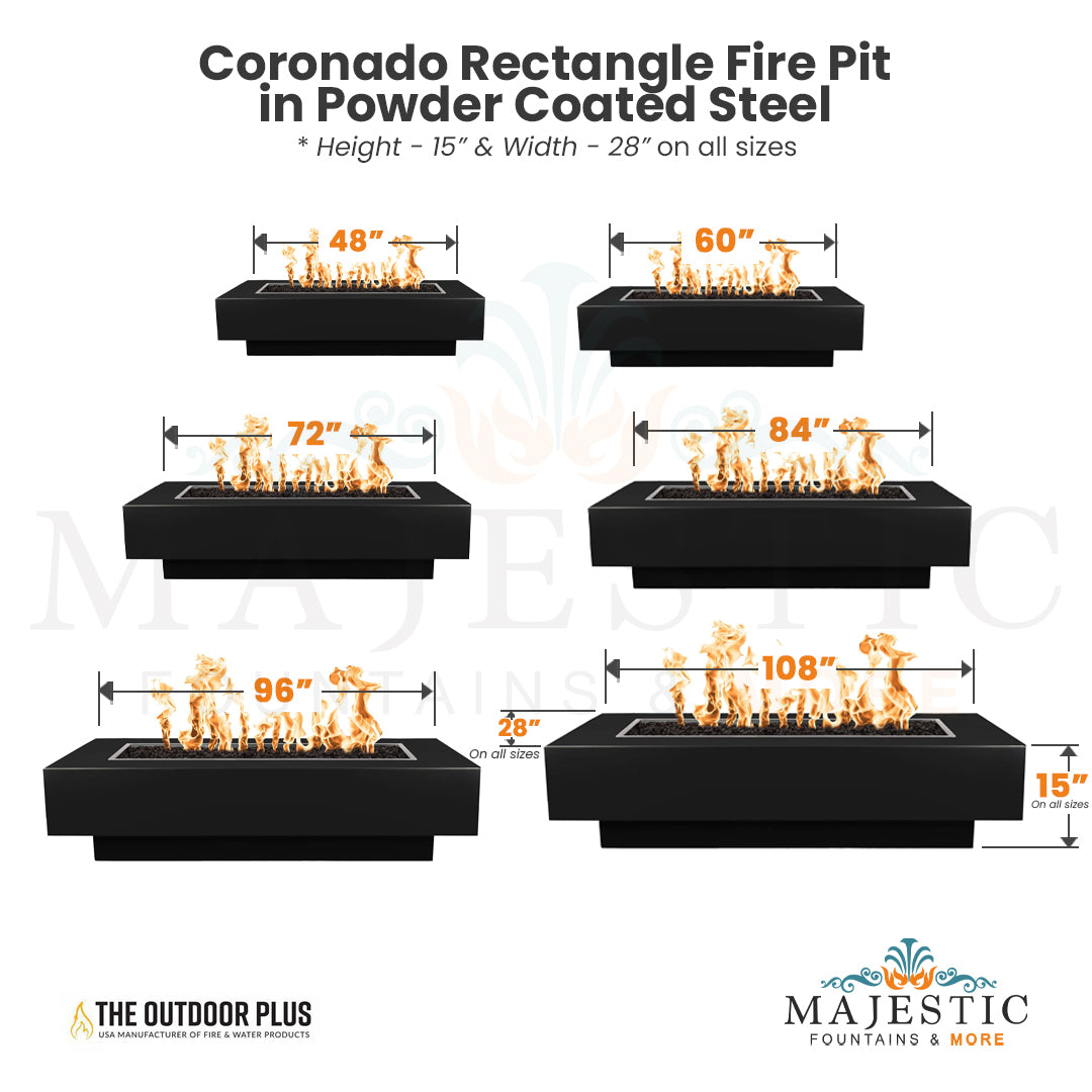 Contemporary Outdoor Plus Coronado Rectangle Fire Pit with Powder Coated Metal and Free Cover