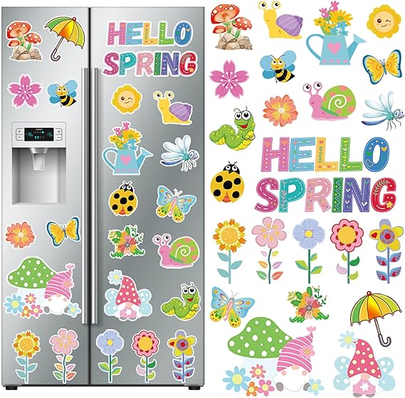Auzesto 25Pcs Spring Themed Refrigerator Magnets