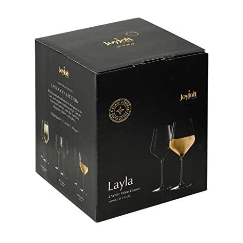 JoyJolt Layla White Wine Glasses, Premium Czech Crystal, Set of 4