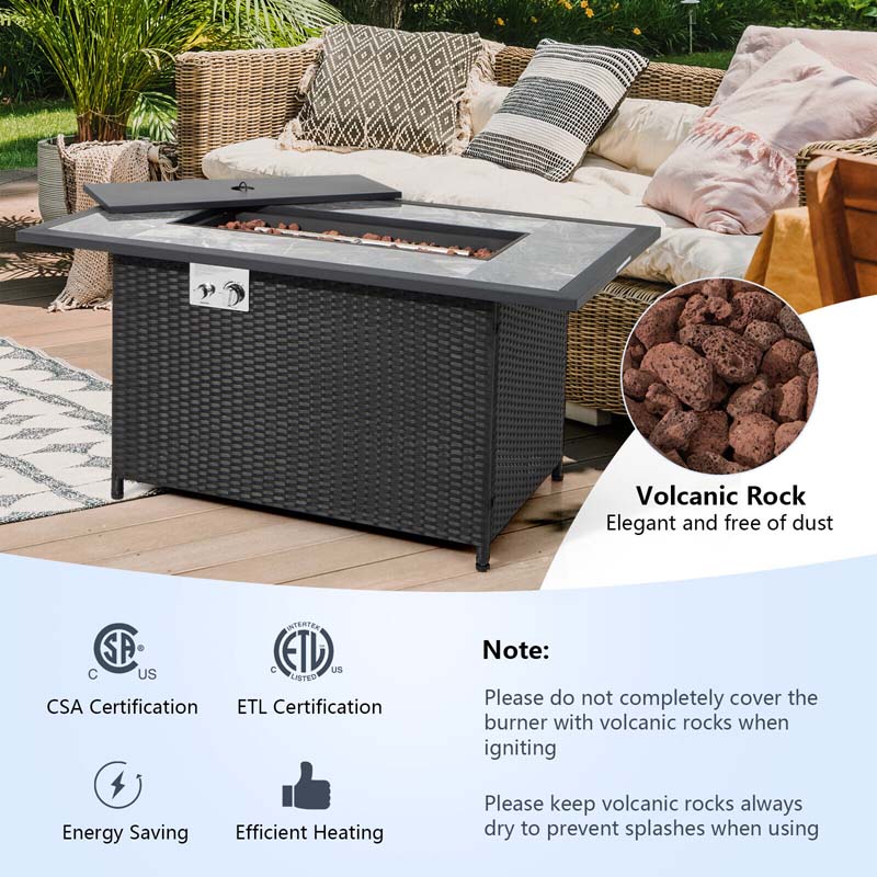 Luxury Outdoor Propane Gas Fire Pit Table with Rattan and Marble