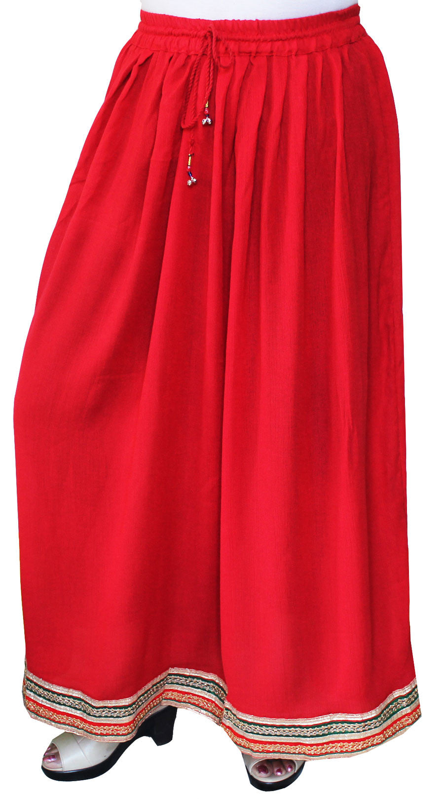 Elegant Rayon Women's Long Skirt with Patchwork Border