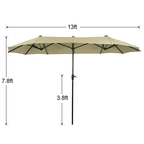 PHI VILLA 8-Piece Outdoor Dining Set with 13ft Umbrella, Rectangle Steel Table, and Textilene Chairs