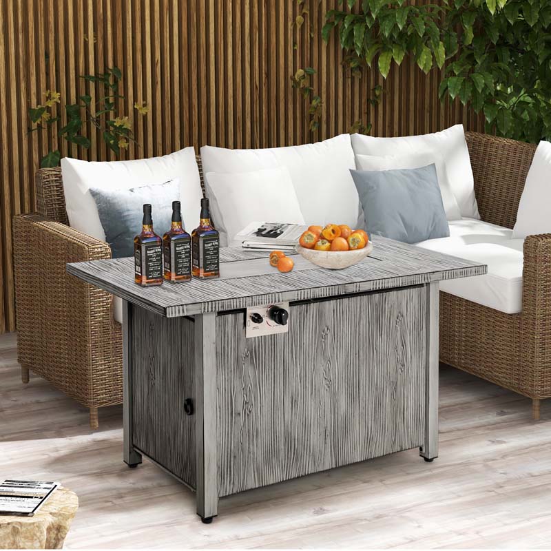 43-inch Outdoor Propane Gas Fire Pit Table with Elegant Wood Grain