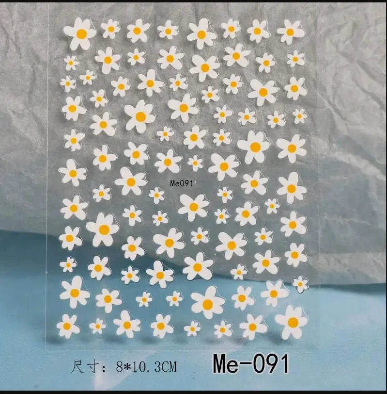Elegant Daisy Flower Nail Art Stickers with Embossed Design