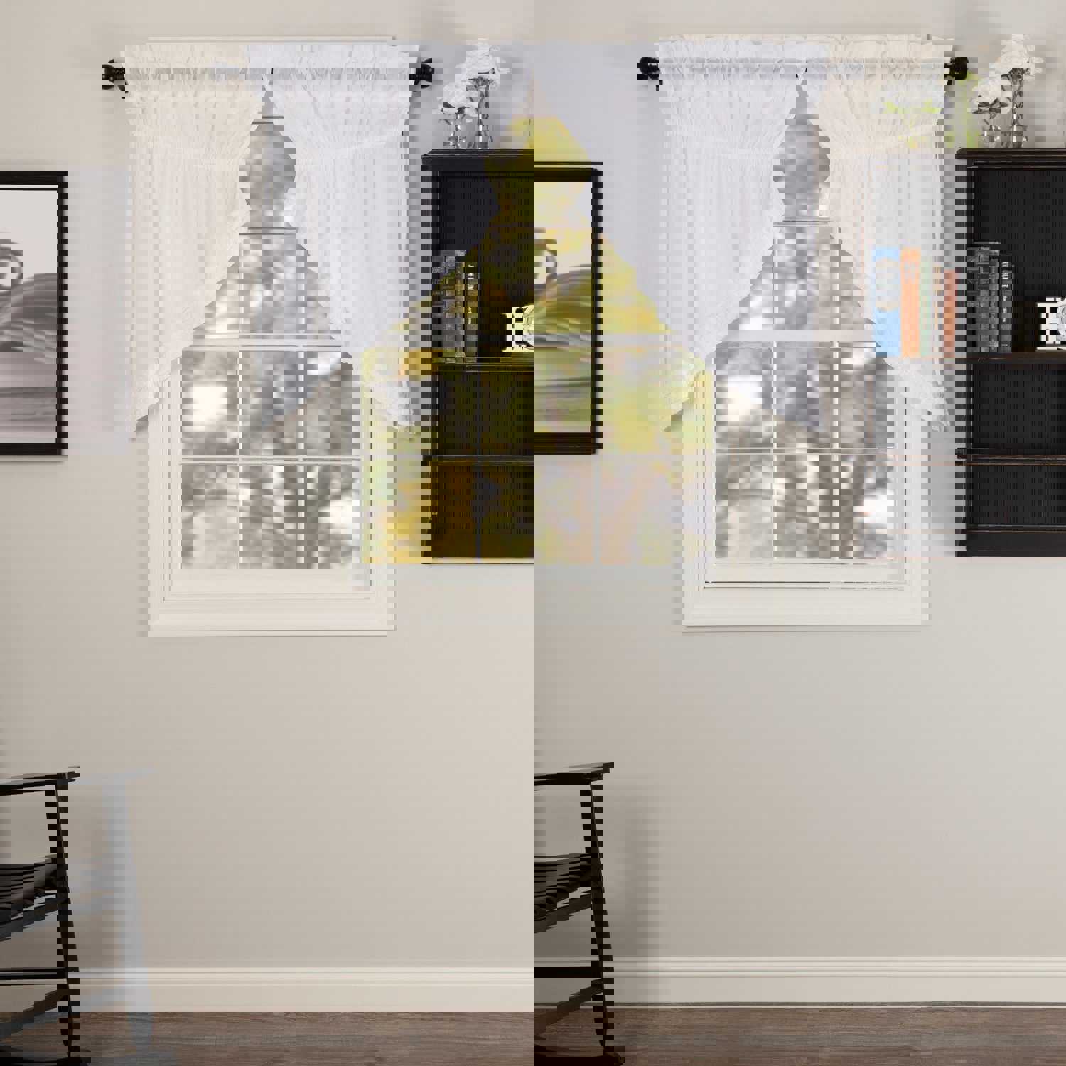 Elegant White Cotton Ruffled Sheer Prairie Swag Curtains