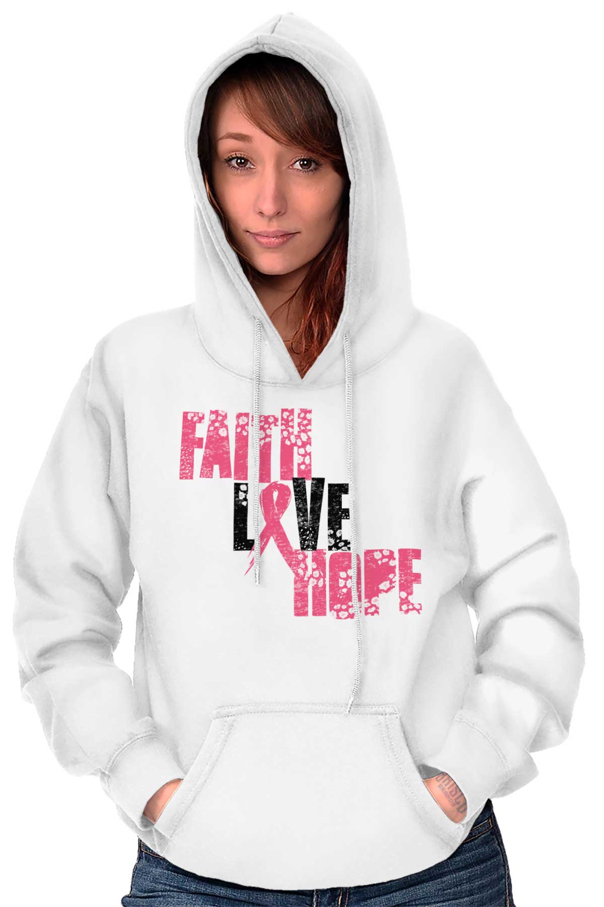 Support Breast Cancer Awareness - Pink Faith Love Hope Hoodie