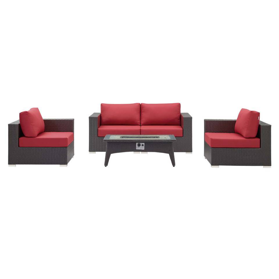 Modway Convene 5-Piece Outdoor Patio Furniture Set with Fire Pit