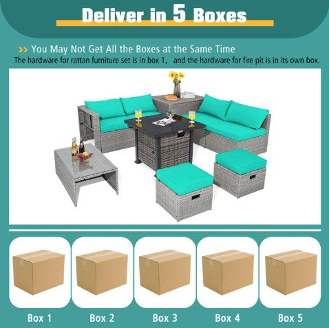 9-Piece Outdoor Patio Furniture Set with Fire Pit