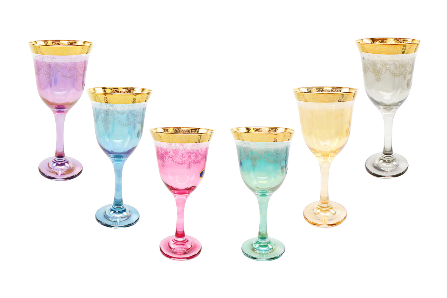 Elegant Lead-Free Crystal Wine Glasses Set, 6 Pc, Vintage Pattern