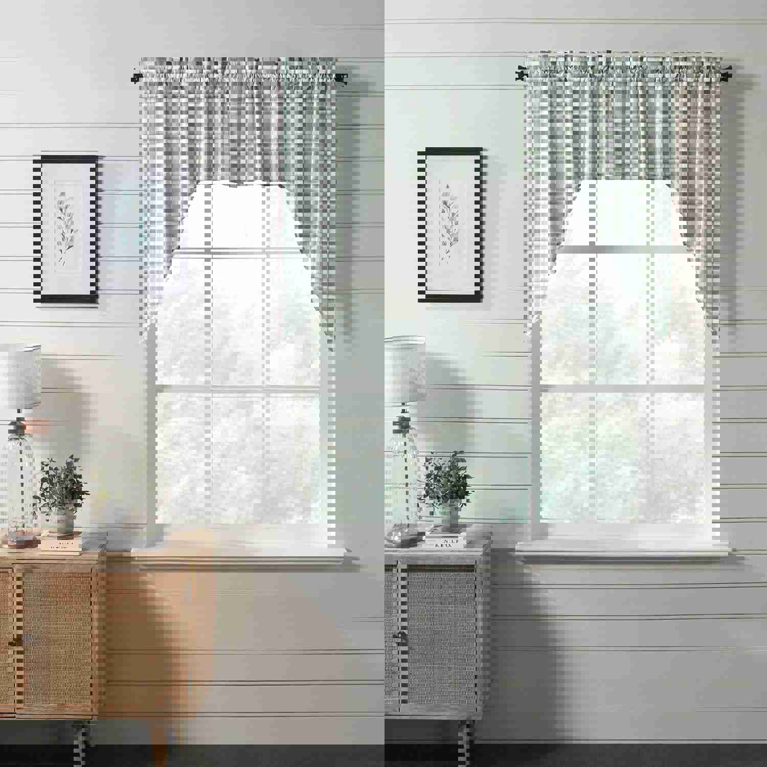 Annie Buffalo Green Check Swag Set, 36x36, Country Cottage Style