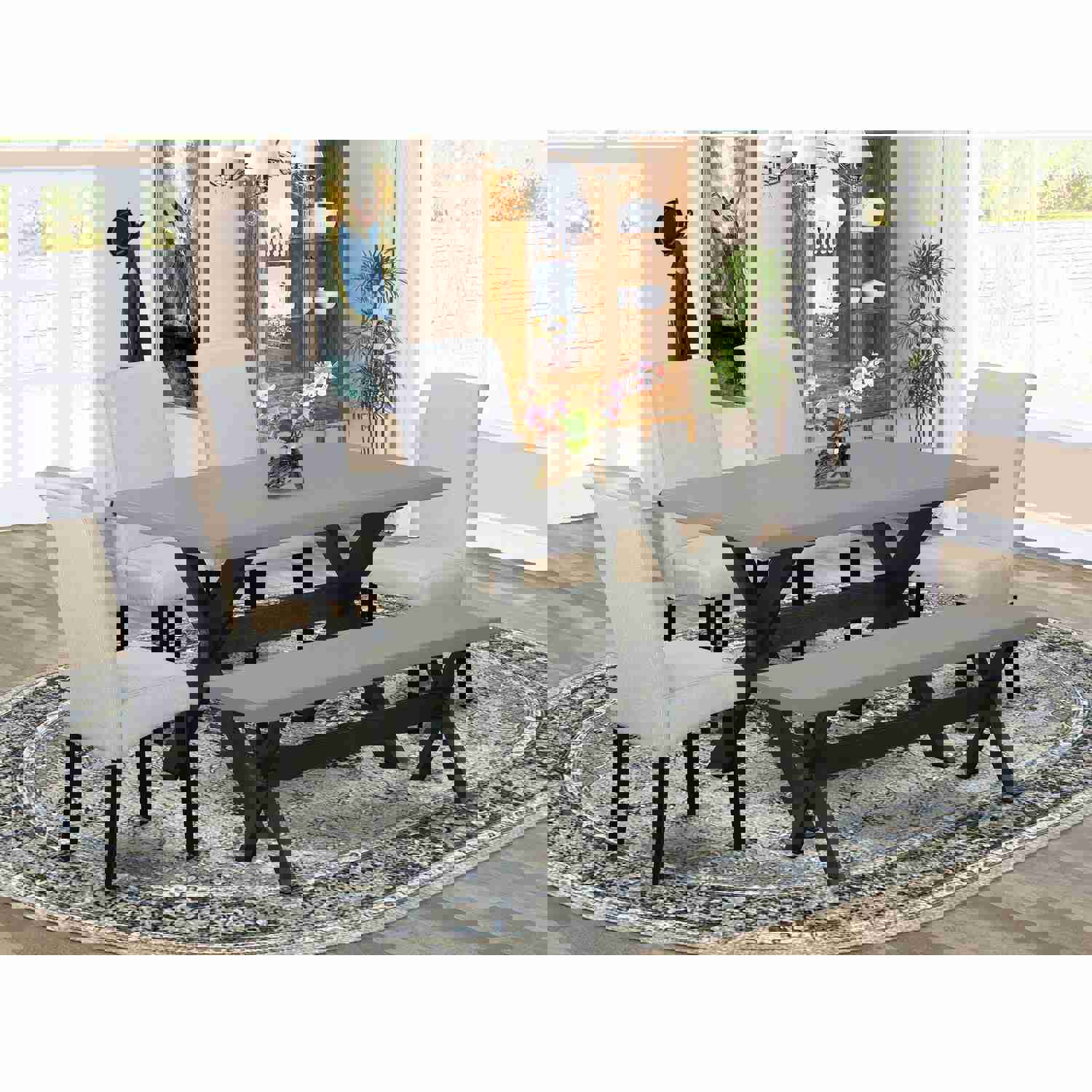 Elegant 6-Piece Dining Set with Rectangular Table and Upholstered Chairs