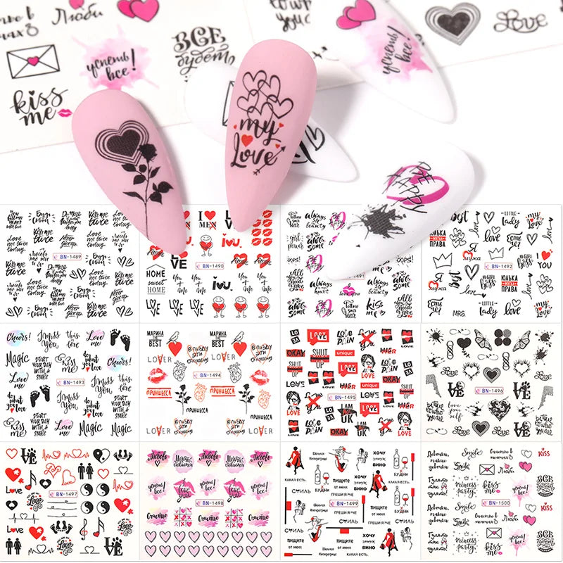 12 Designs Nail Stickers Set - Floral & Geometric Water Decals for Nail Art