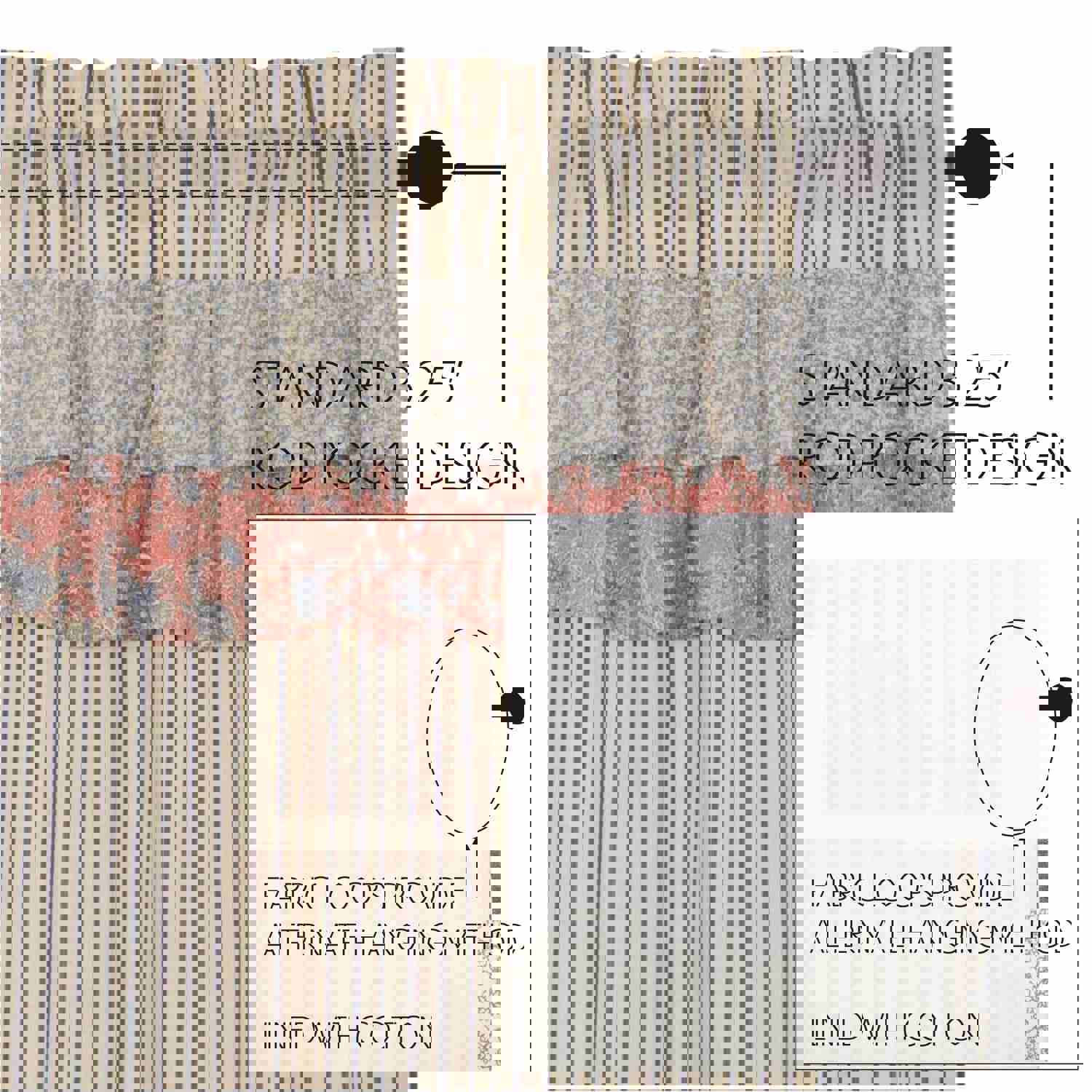 Elegant Farmhouse Style Kaila Ticking Gold Ruffled Swag Curtains
