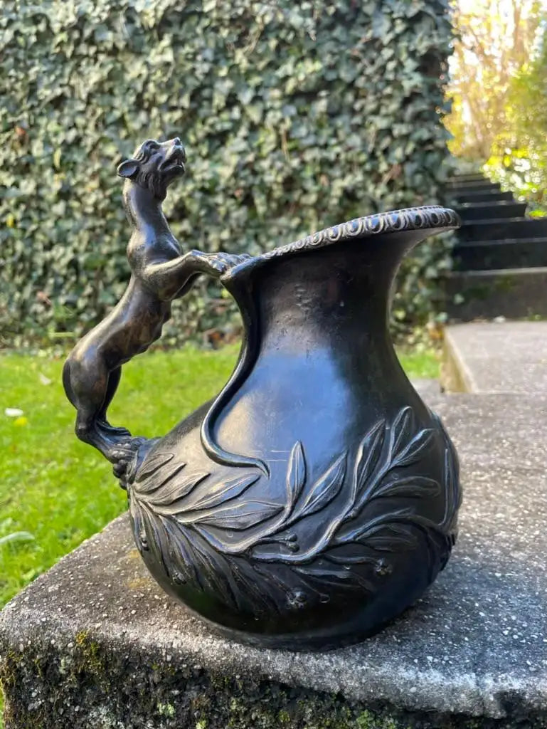 19th Century Italian Grand Tour Bronze Panther Handled Askos