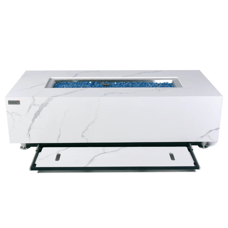 Elementi Plus Carrara Rectangular Marble Fire Pit Table | Luxurious Outdoor Heating