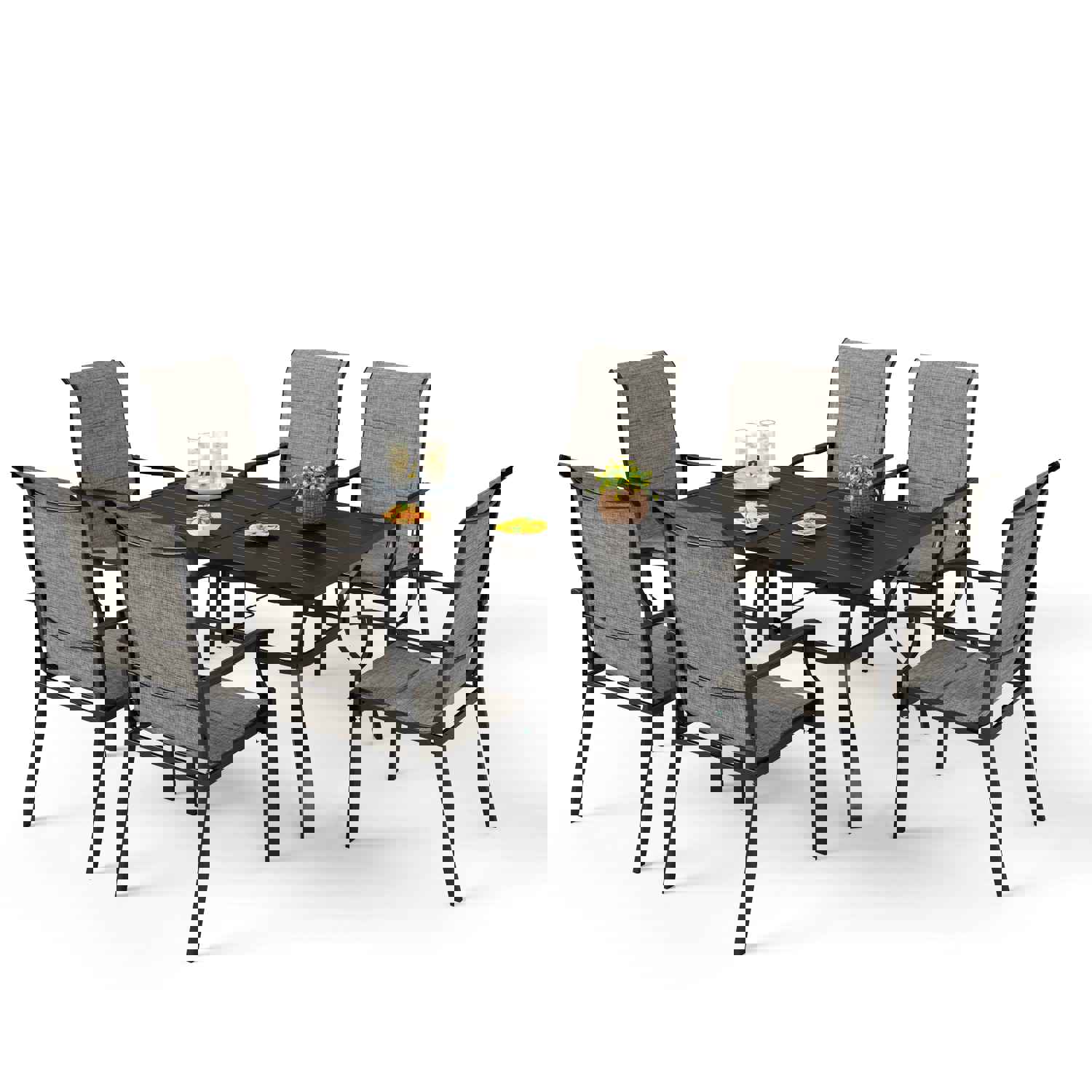 PHI VILLA 7-Piece Outdoor Dining Set with Rectangle Steel Table & 6 Textilene Chairs
