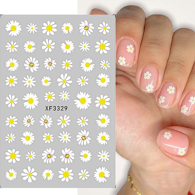 Daisy Nail Art Sticker Decals - 12 Sheets of 3D Floral Designs for Spring and Summer