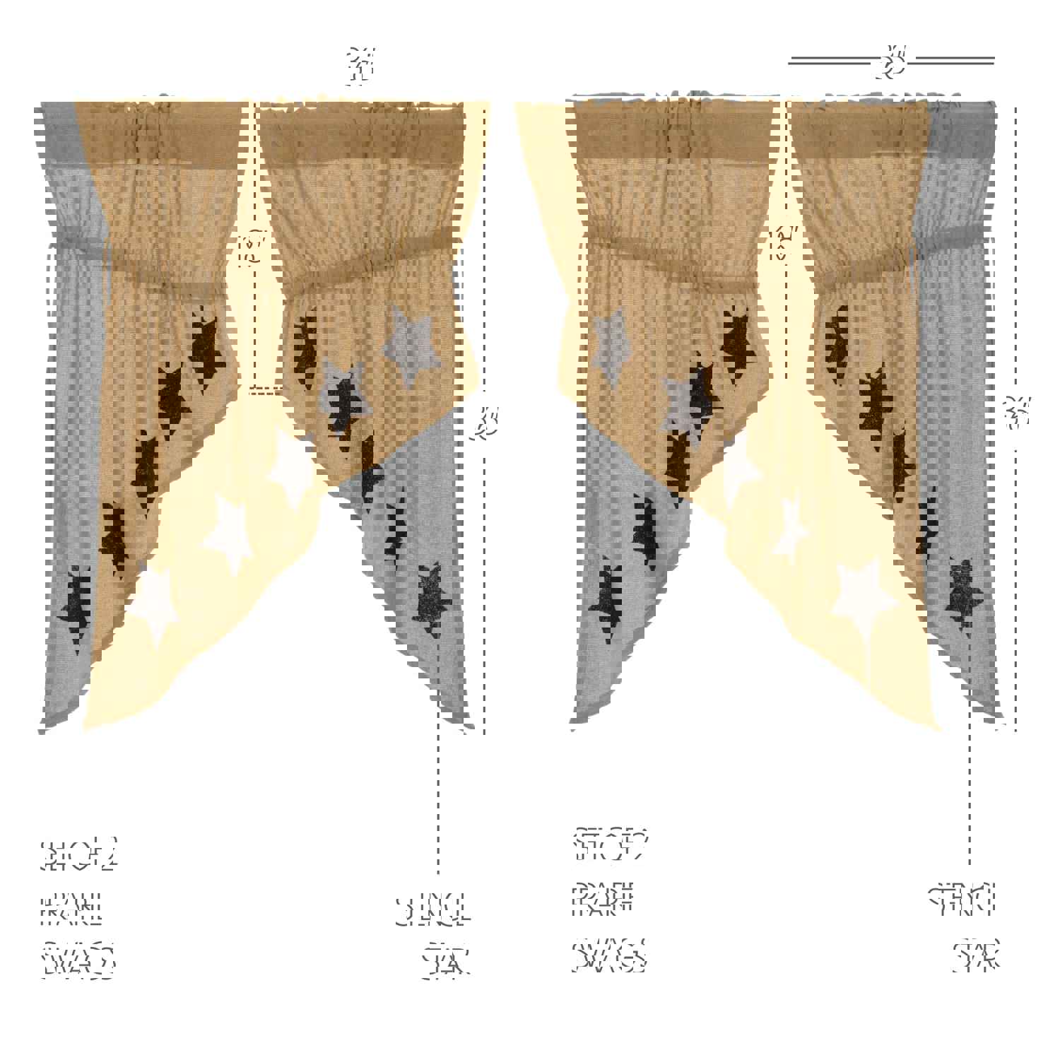 Rustic Country Style Burlap Swag Curtain Set