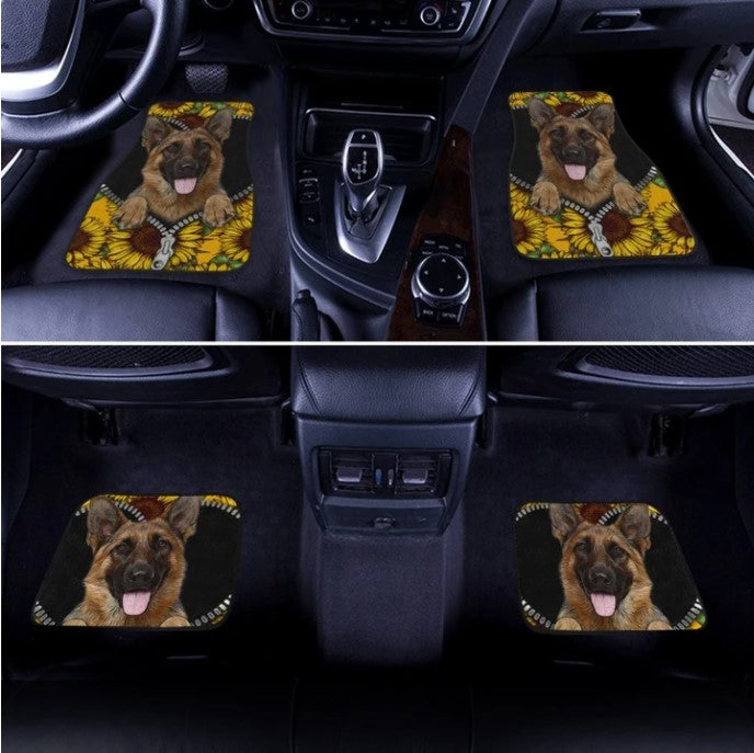 Custom Sunflower German Shepherd Car Floor Mats
