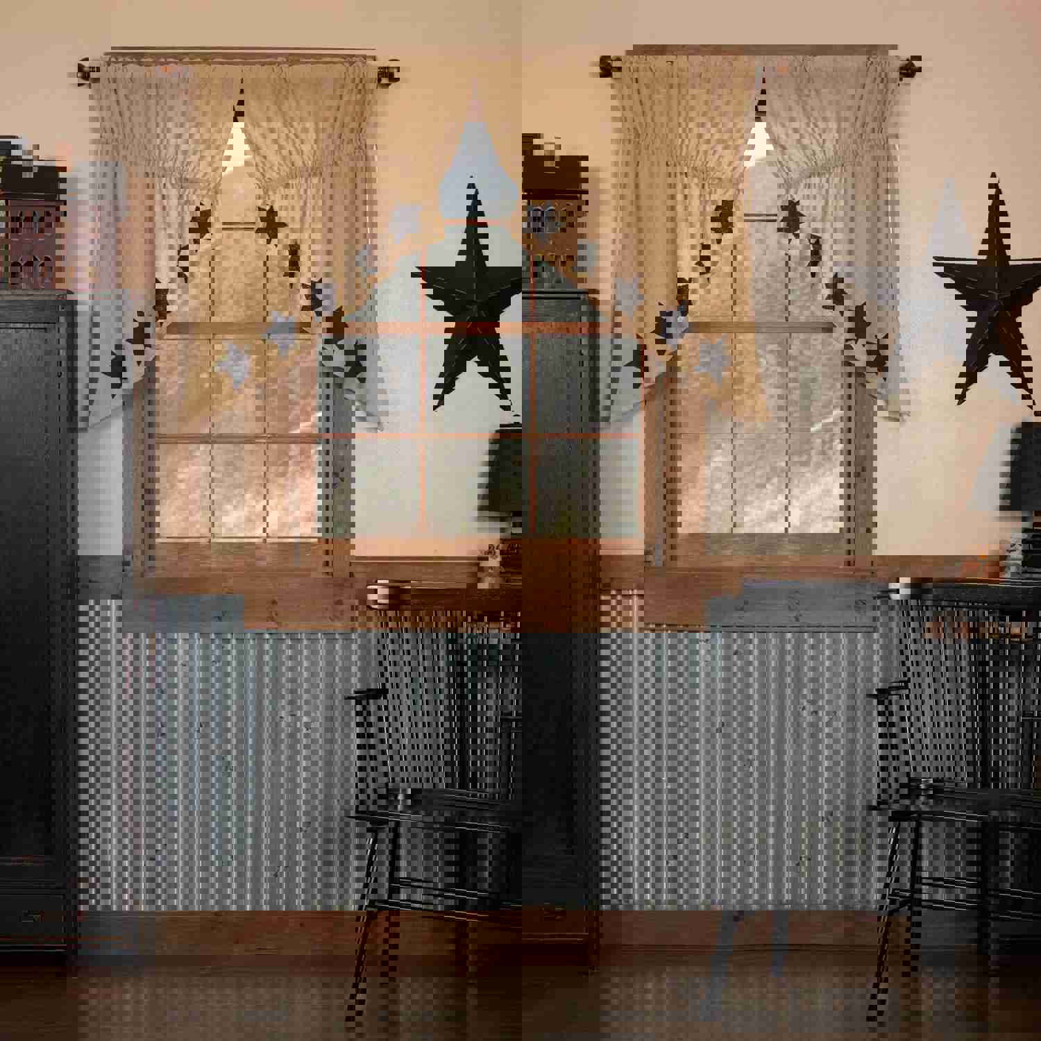 Rustic Country Style Burlap Swag Curtain Set