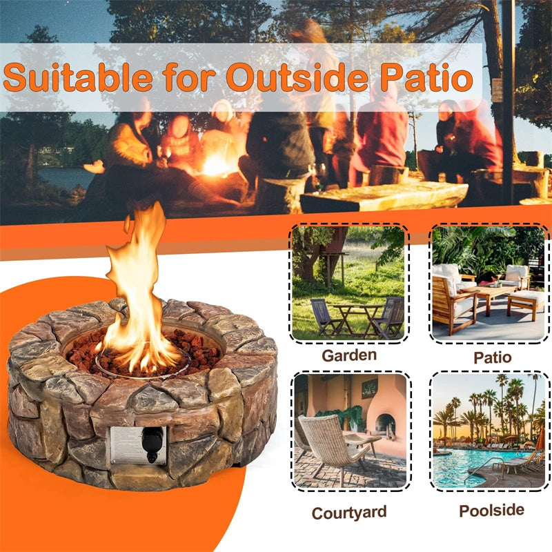 Stainless Steel Outdoor Propane Fire Pit with Lava Rocks & Cover