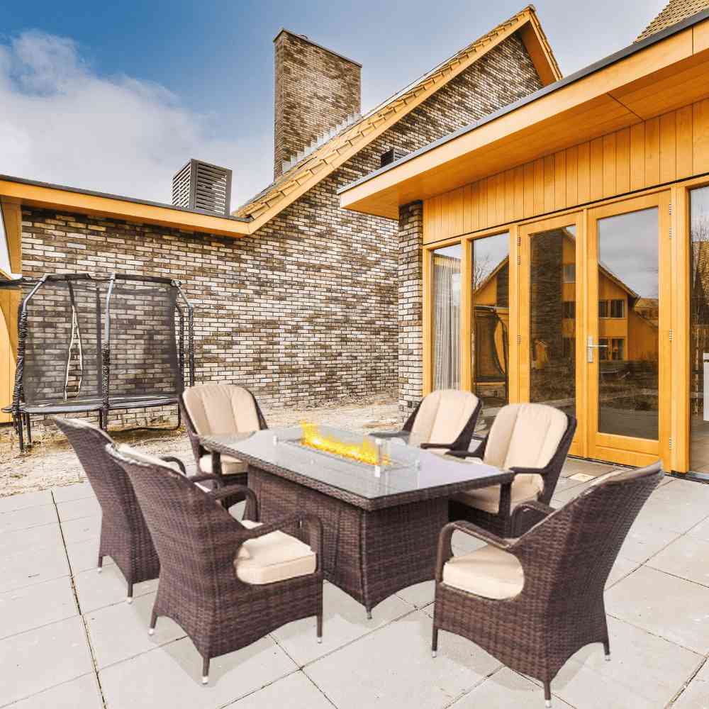 Luxurious 6-Seat Fire Pit Dining Set with Eton Chairs